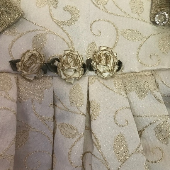 La Princess Gold Shimmer Sparkle Swiss Roses Dress - Picture 7 of 11